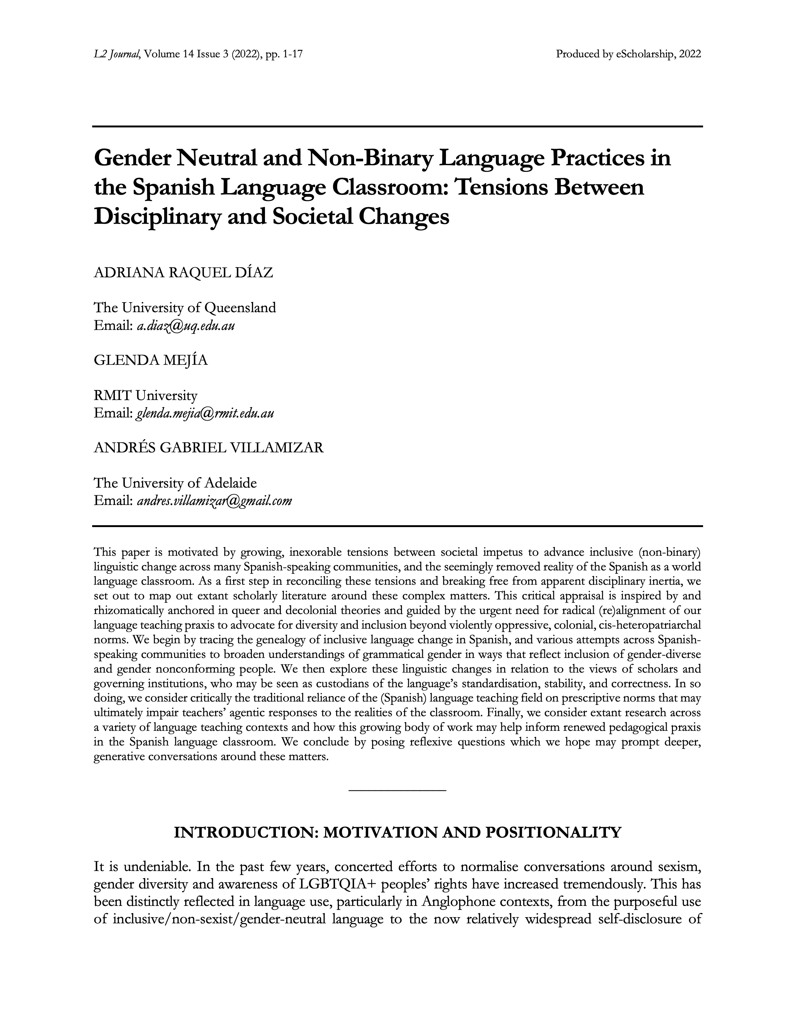 Gender Neutral and Non-Binary Language Practices in the Spanish Language Classroom: Tensions between Disciplinary and Societal Changes