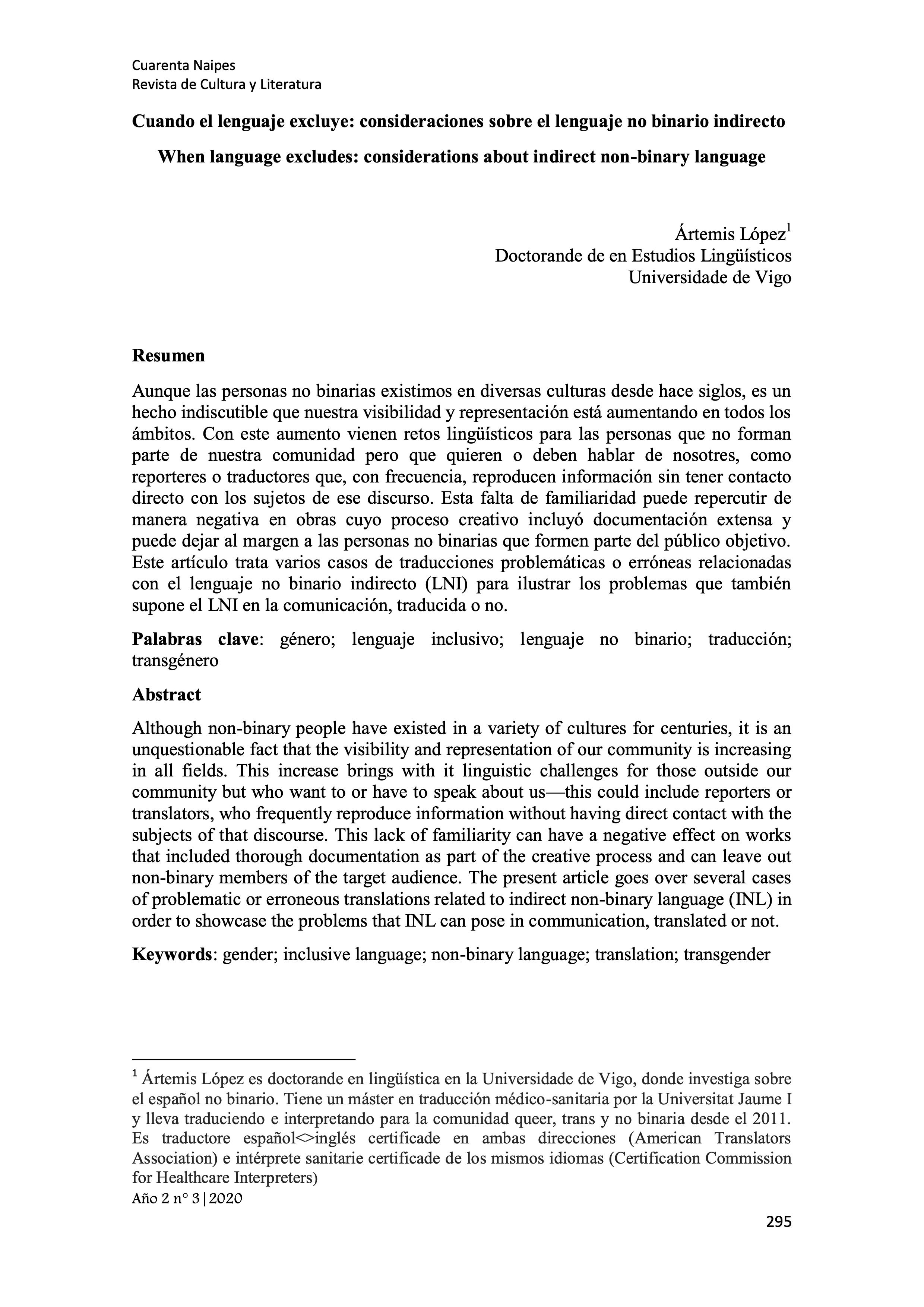 Cuando el lenguaje excluye: consideraciones sobre el lenguaje no binario indirecto