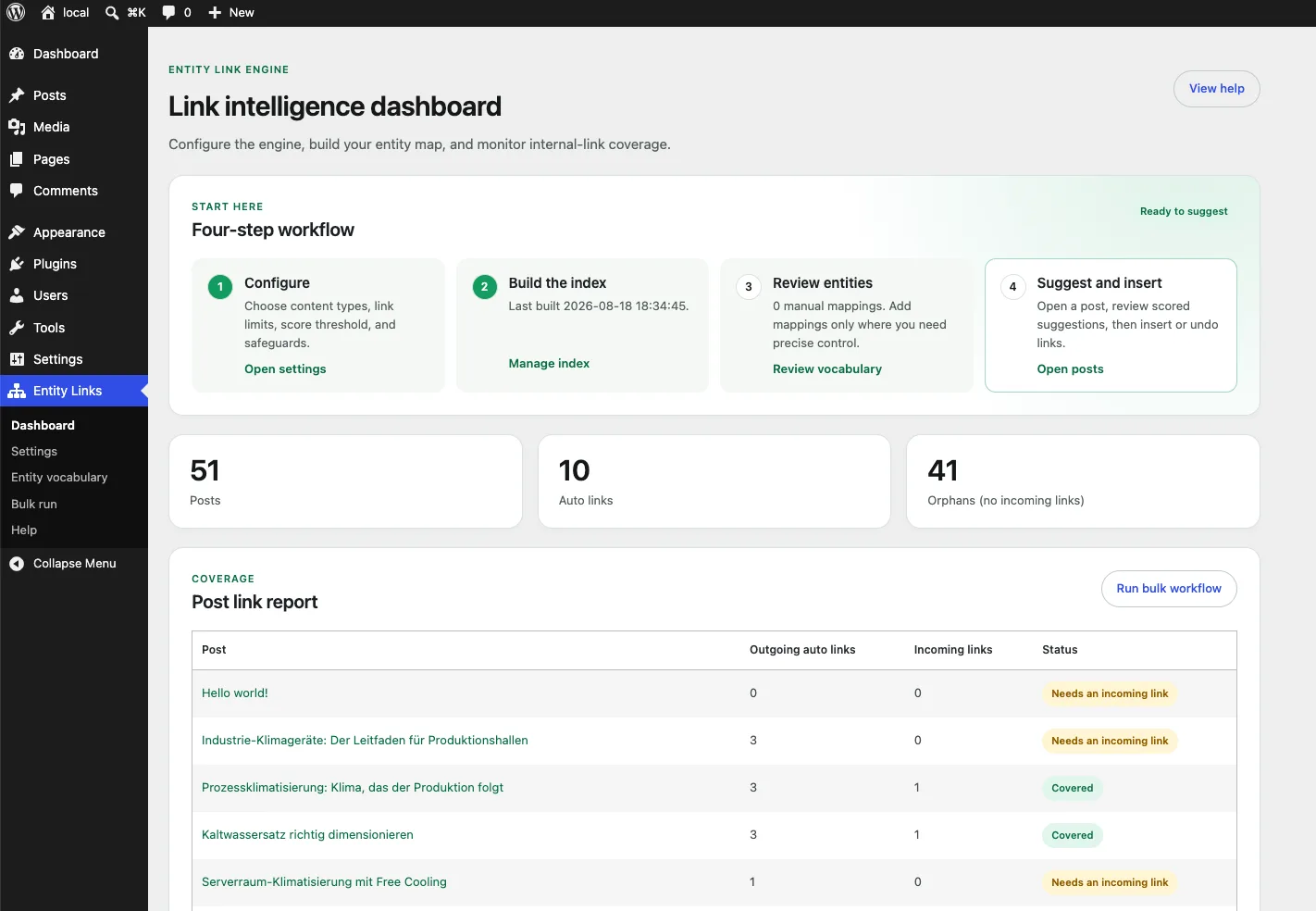 Link intelligence dashboard