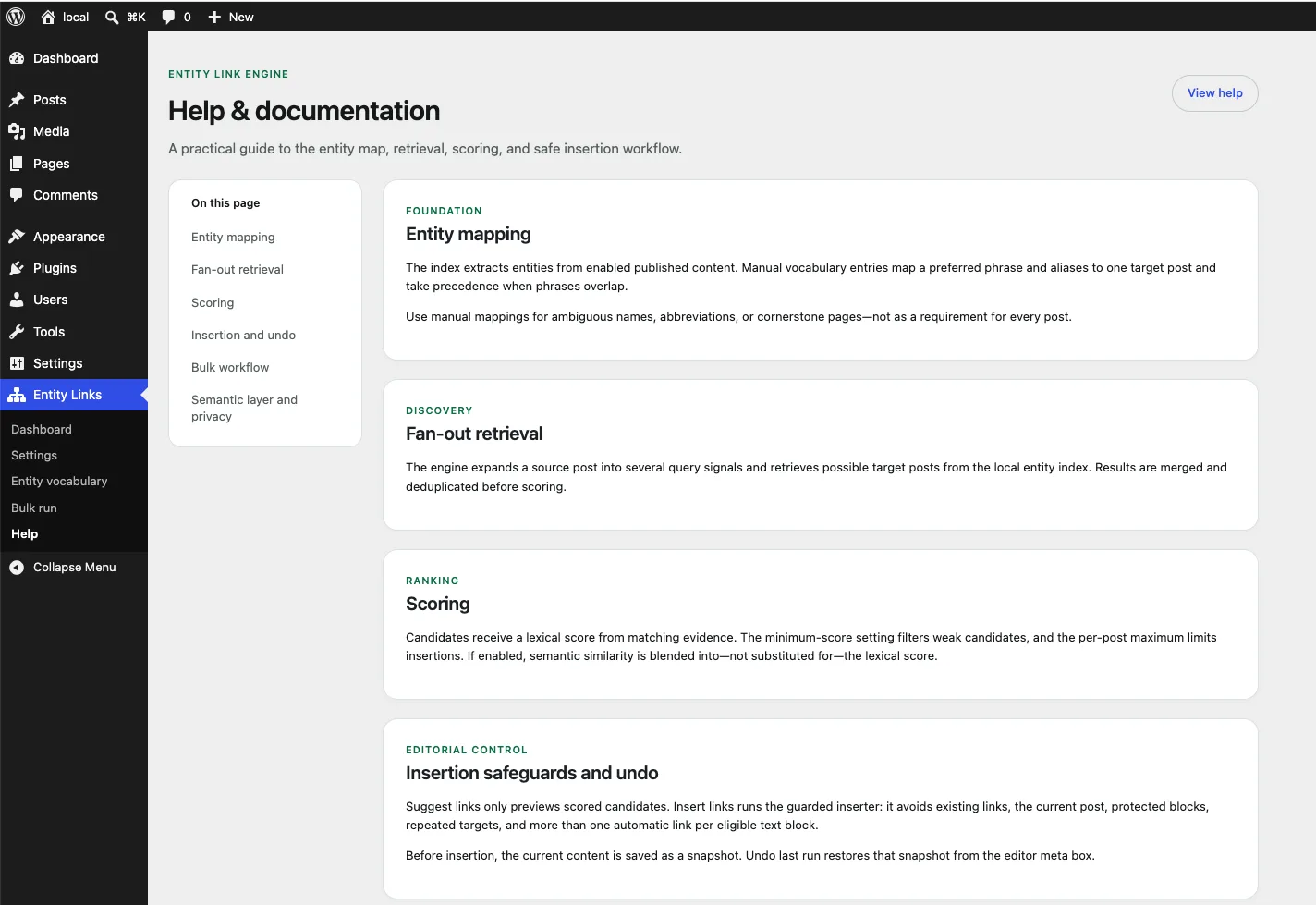 Help and documentation