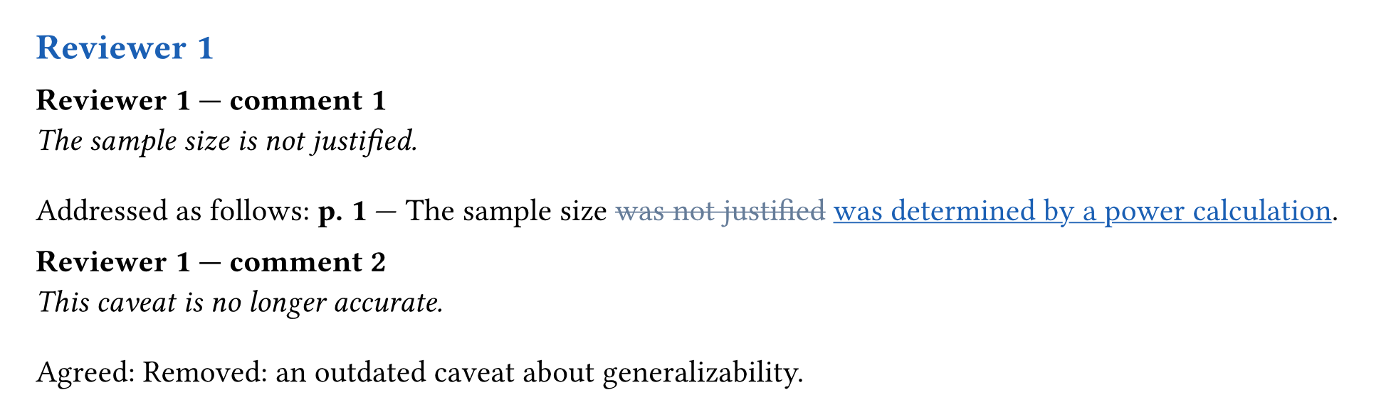 The same excerpt in response-tracked.pdf: the tracked wording, struck and underlined, quoted verbatim