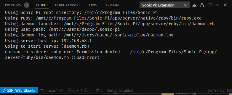 ruby.exe: Permission denied when starting Sonic Pi daemon.rb
