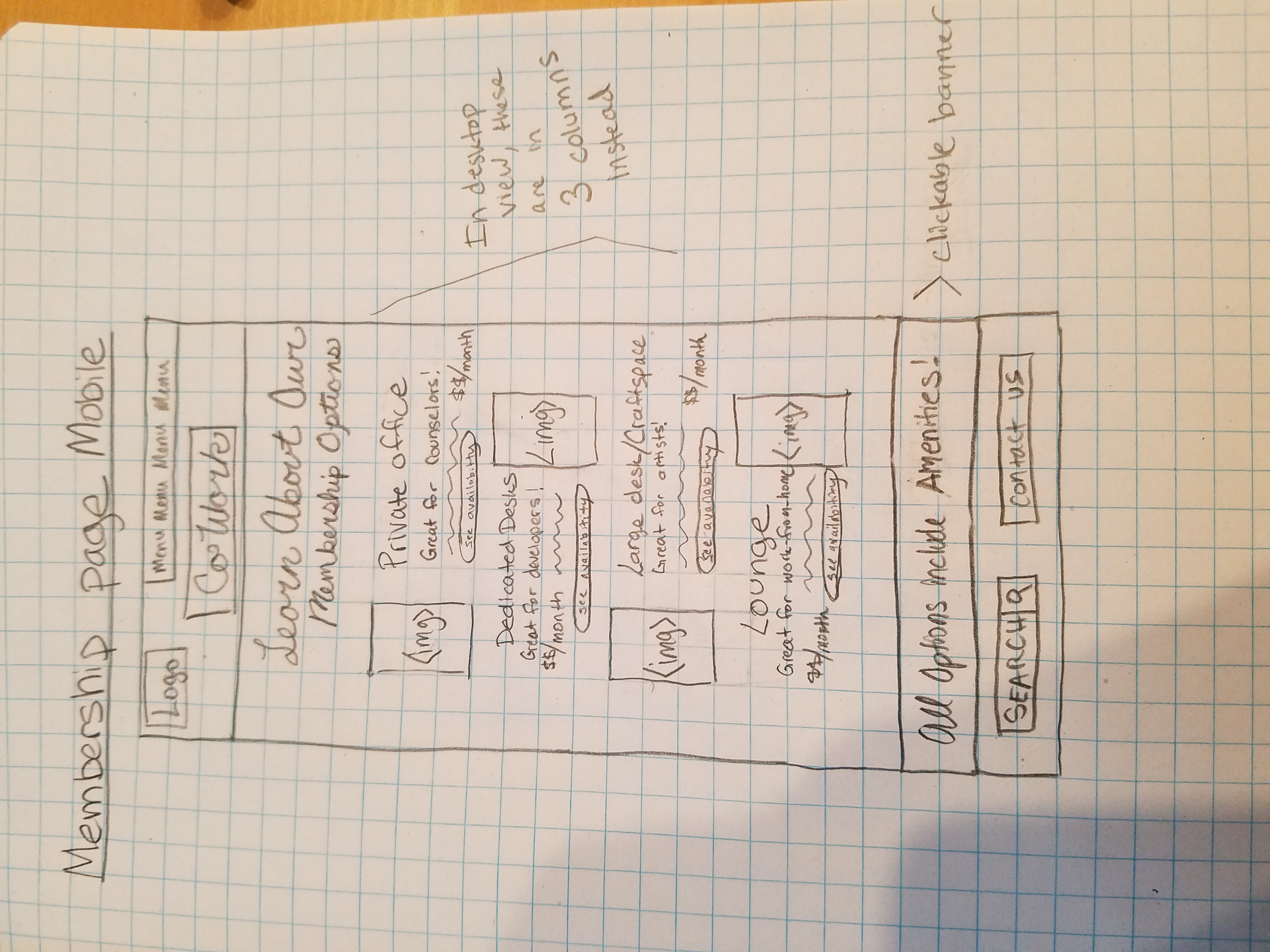 Membership options page of Co-Work Phone