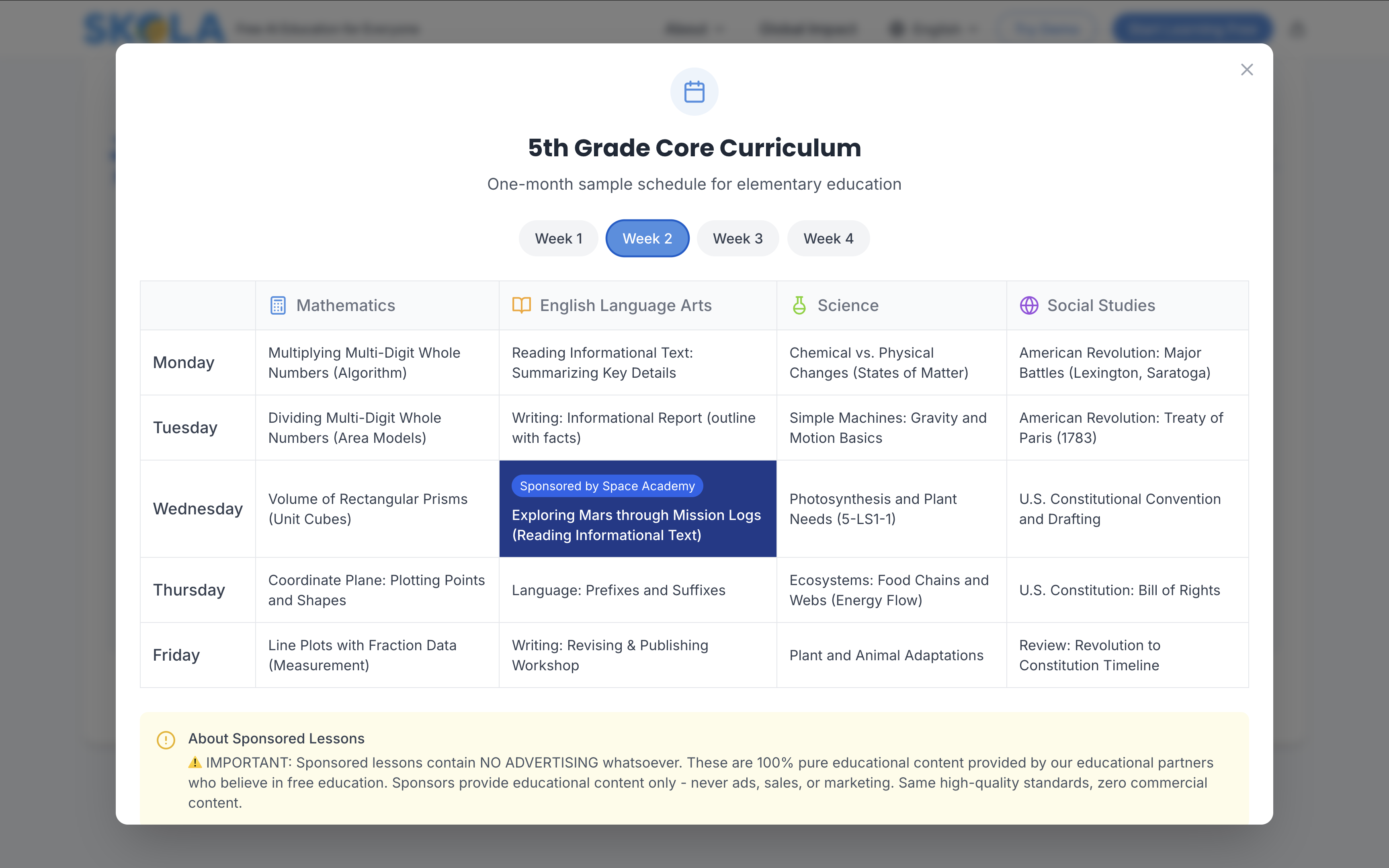 Sample Curriculum Demo