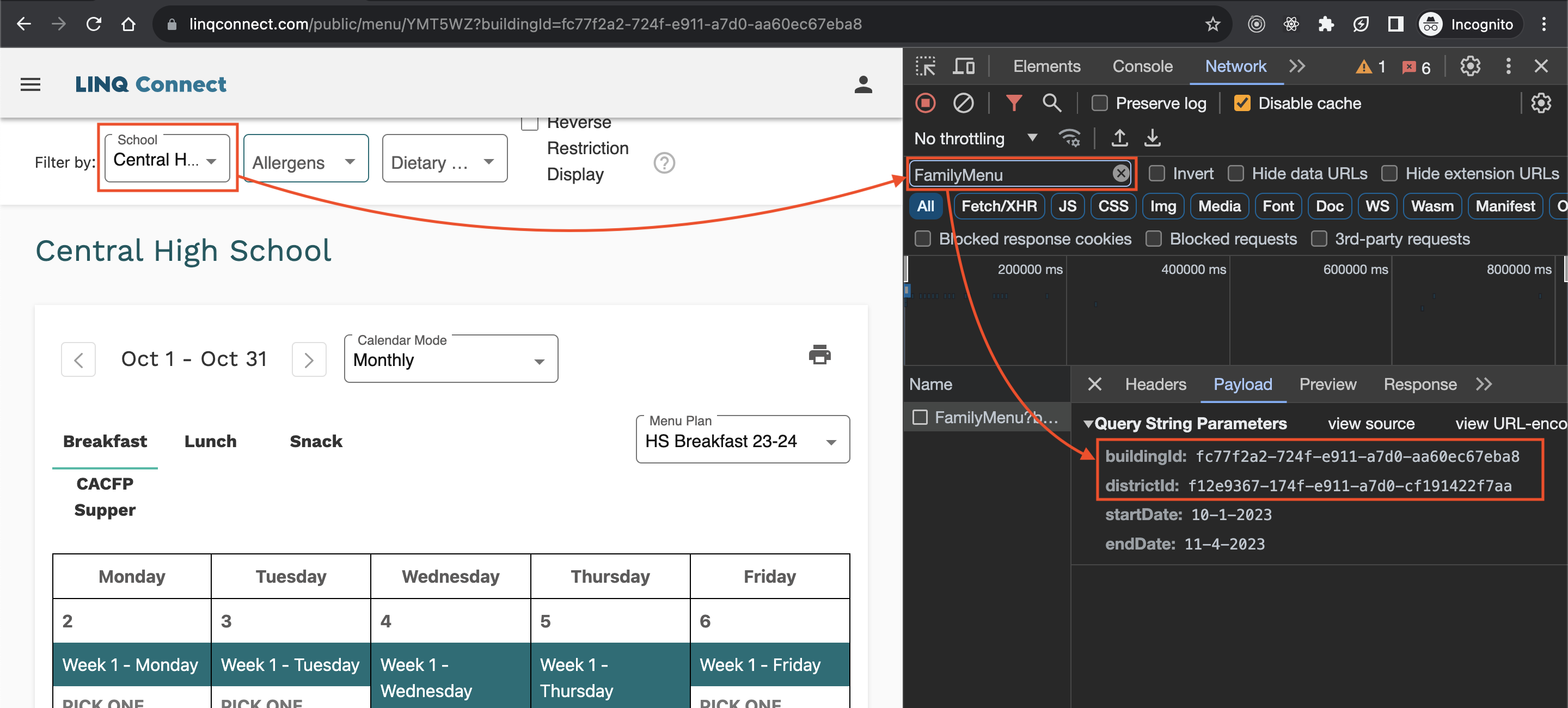 Use developer tools to inspect a network request