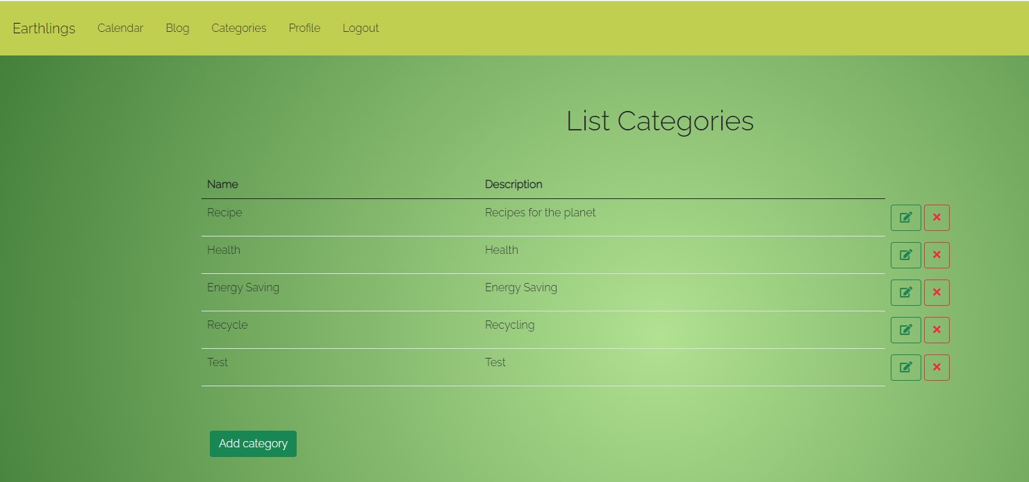 Image of the list categories screen