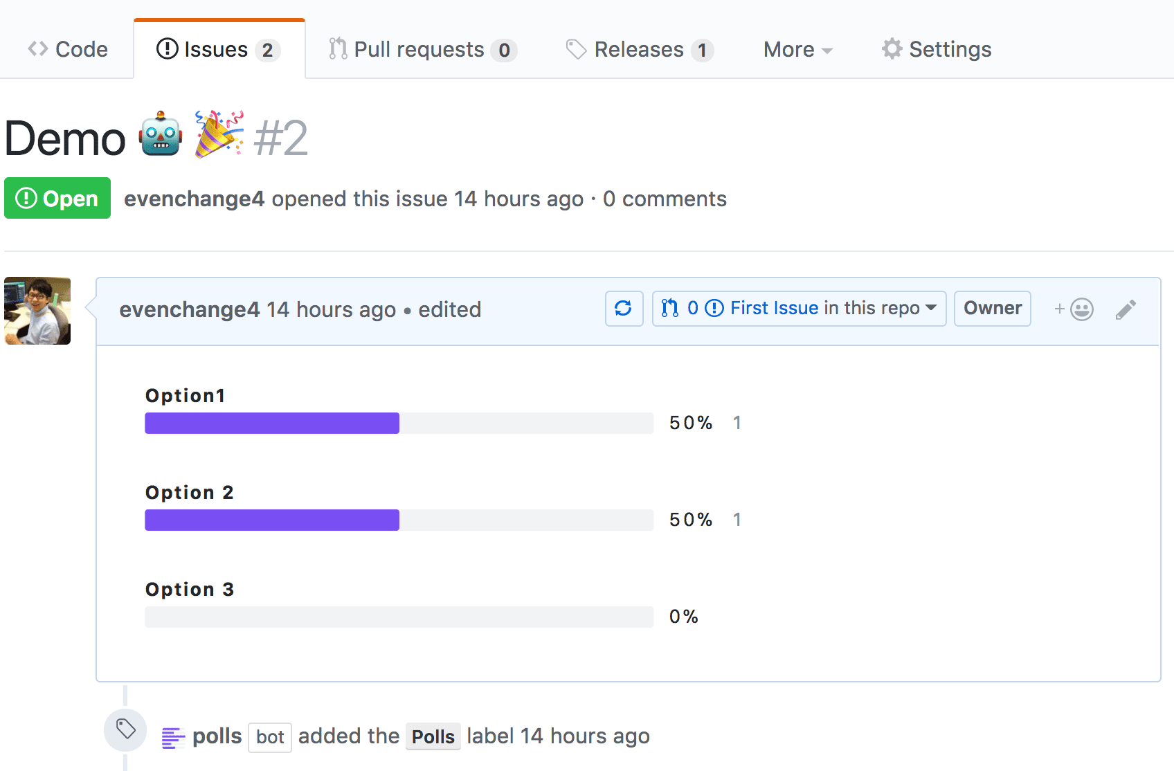 Screenshot of Polls app