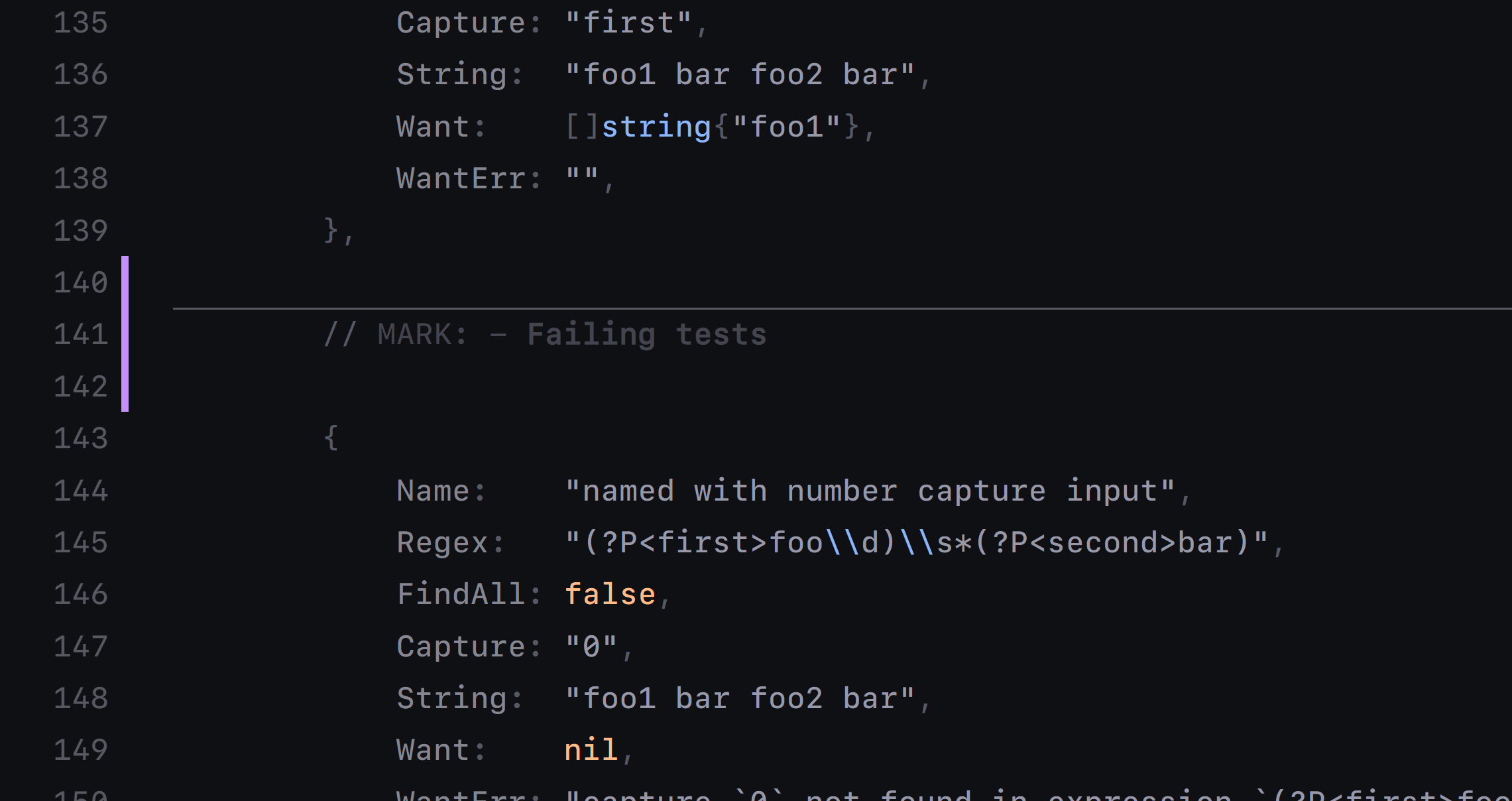 A MARK comment separating one section of code from the next.