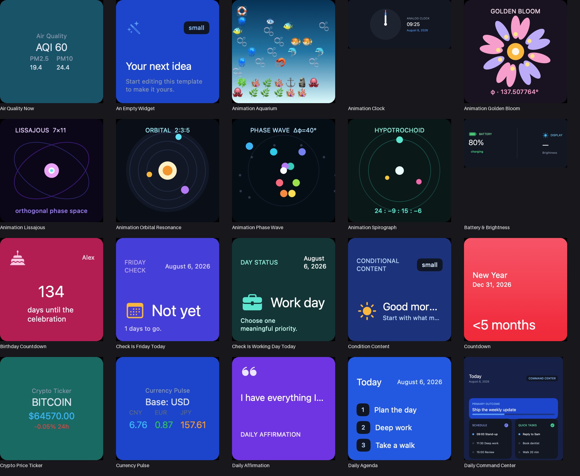 A gallery of widgets created with ScriptWidget