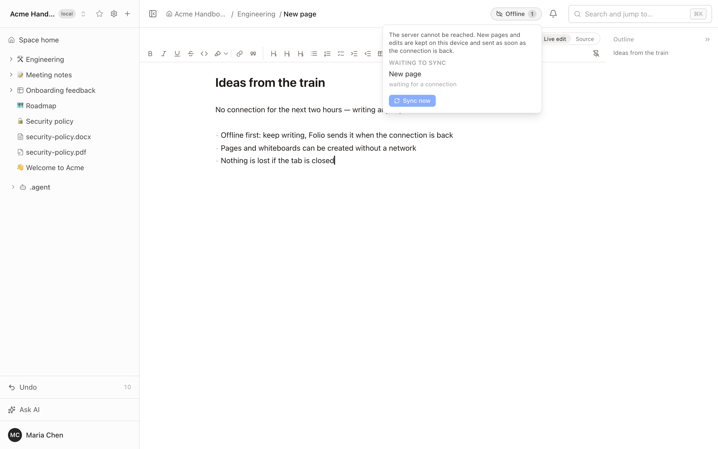 Writing a new page without a connection