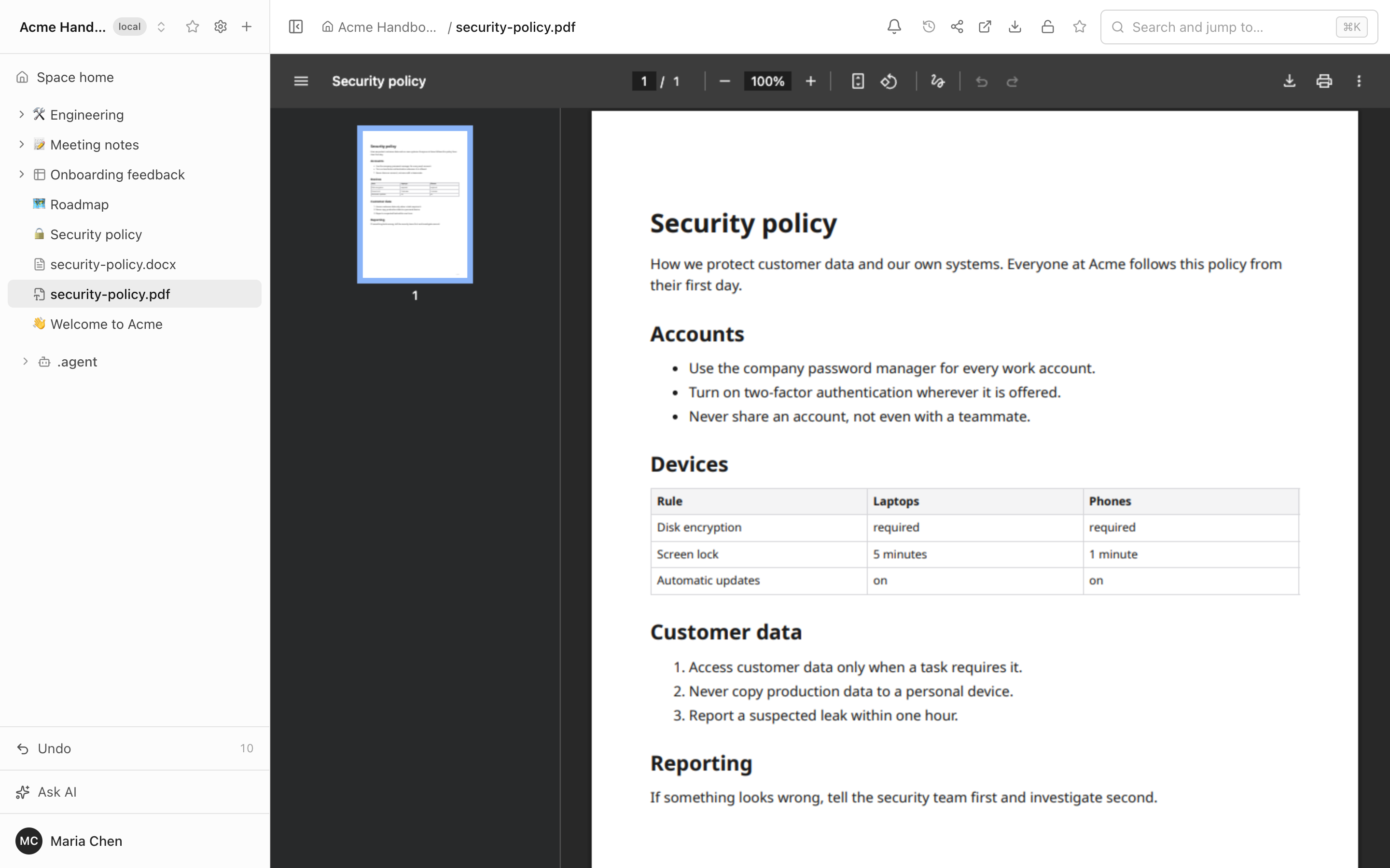 A PDF previewed inside Folio