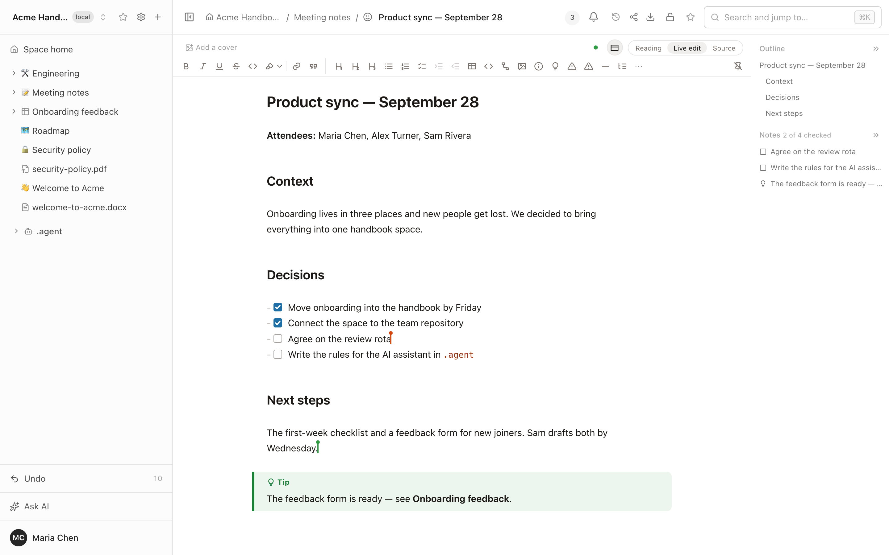 Three people editing one page