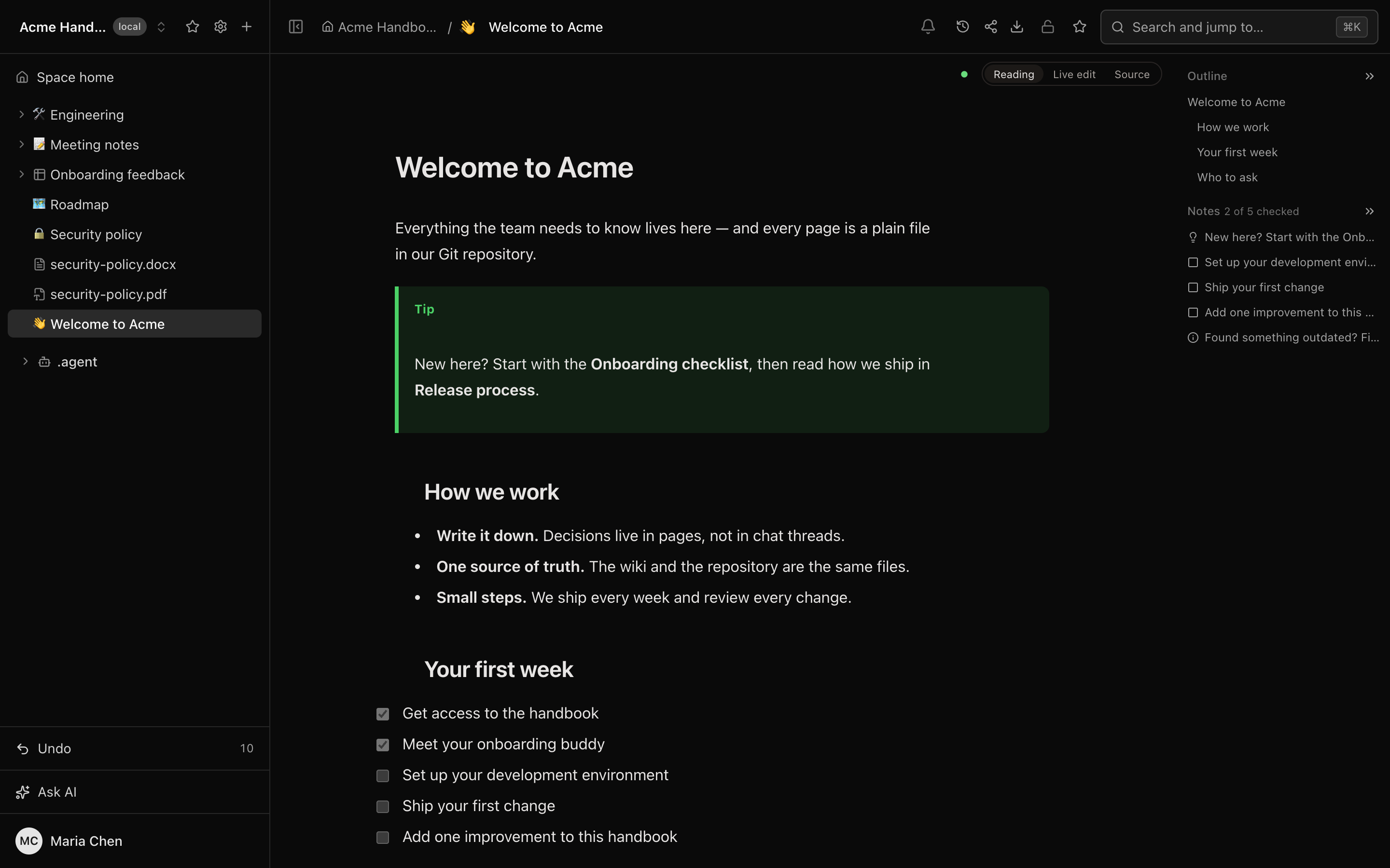 The same page in the dark theme
