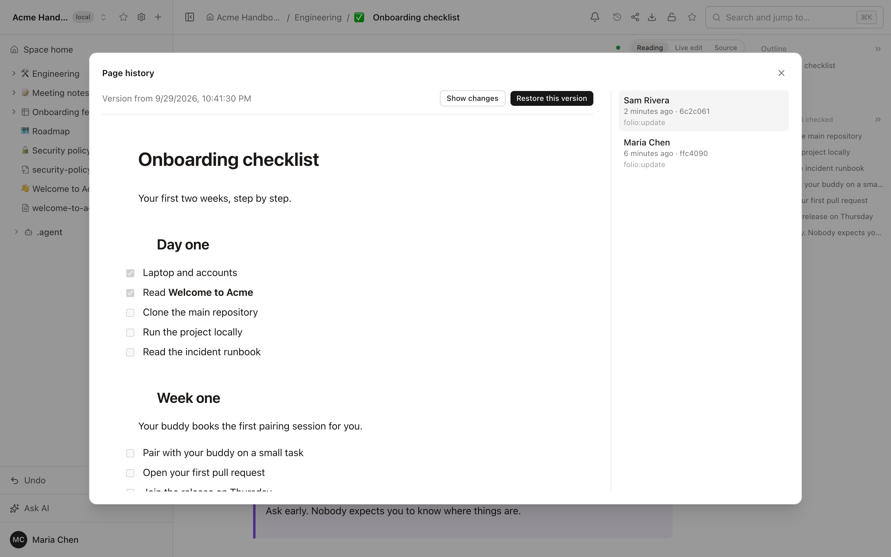 Page history with authors