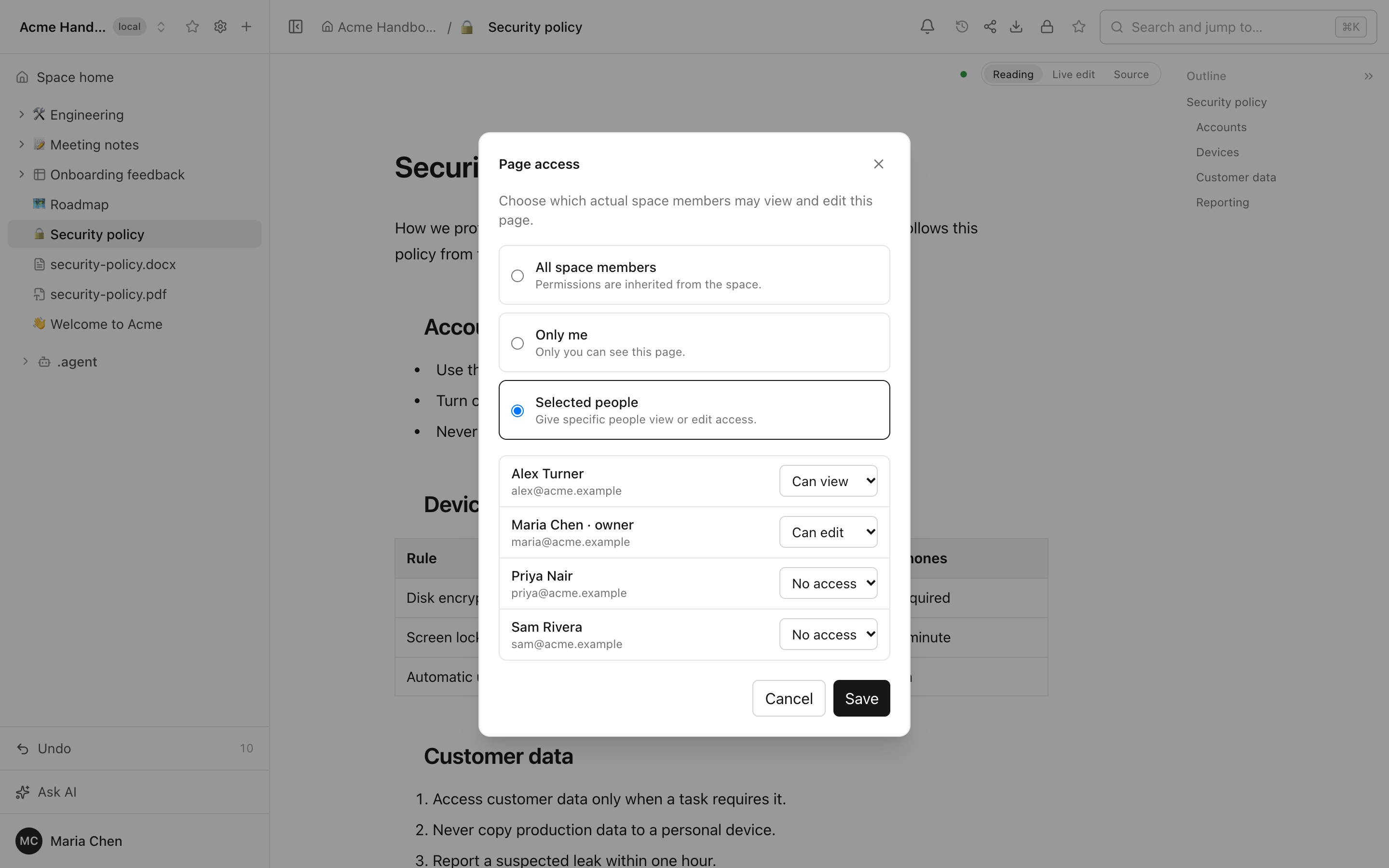 Access to a single page