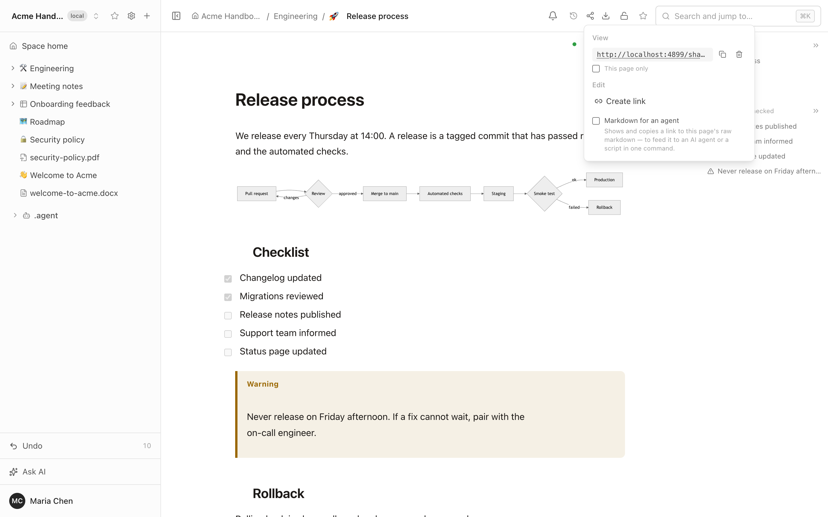 Sharing a page as Markdown for an agent