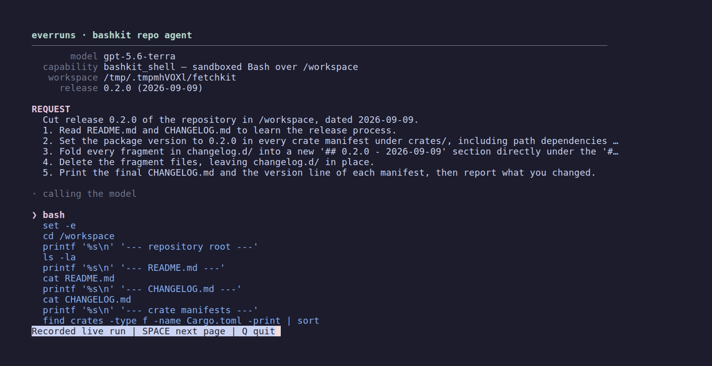 Bashkit Repo Agent terminal demo