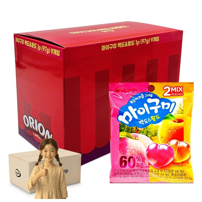 오리온 마이구미 백도 황도 97gx9개 1박스-4통