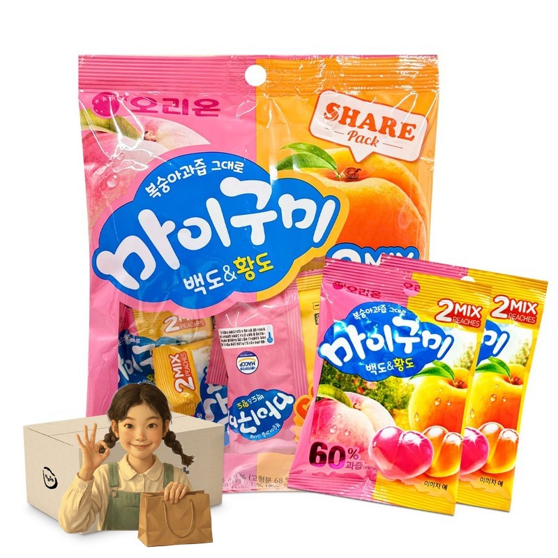 오리온 복숭아과즙 그대로 마이구미 백도황도 6p 259.2g 1박스-12개