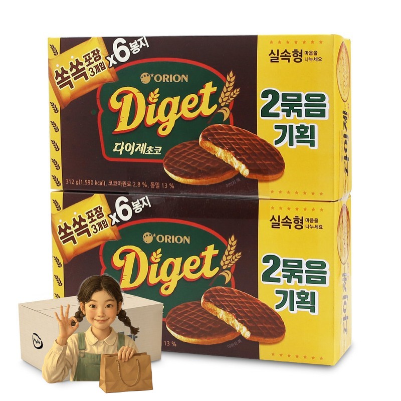 오리온 다이제 초코 2번들 312g 1박스-8개