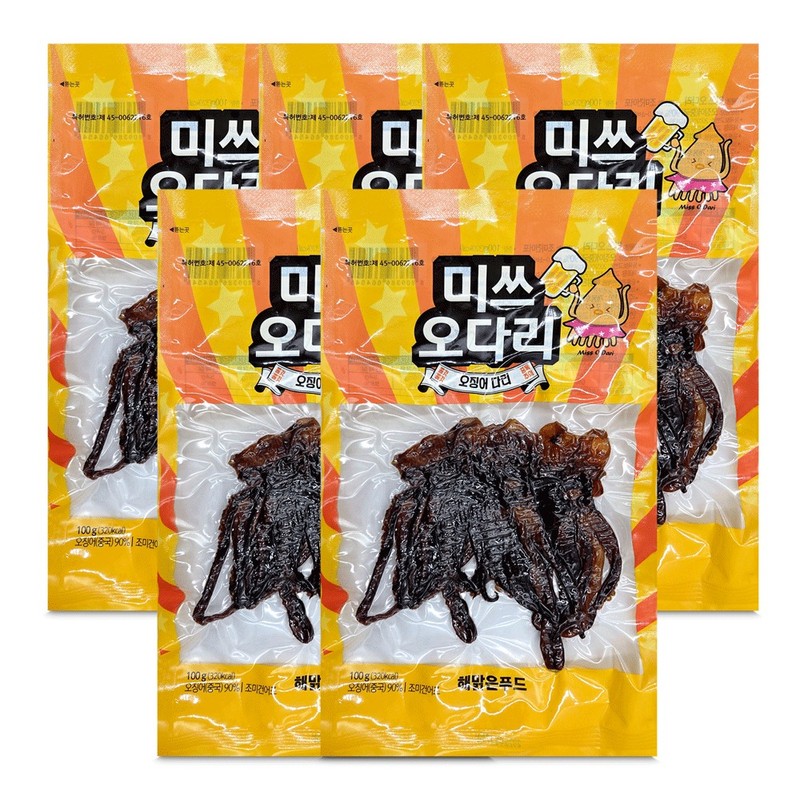 해맑은푸드 바로먹는 미쓰오다리 100gx5개 오징어다리 안주