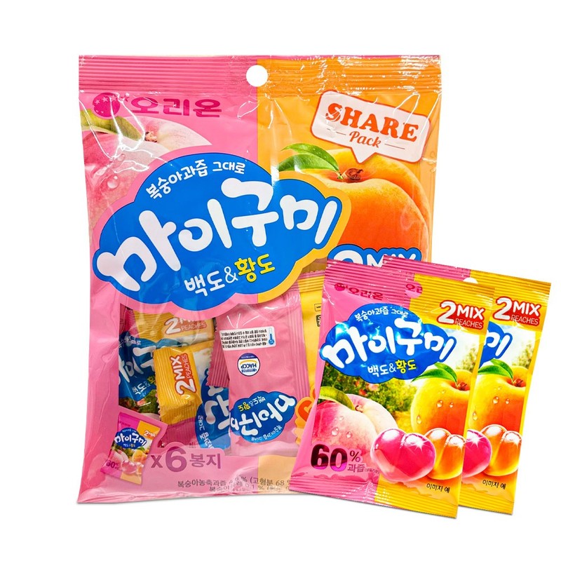 오리온 복숭아과즙 그대로 마이구미 백도황도 6p 259.2g