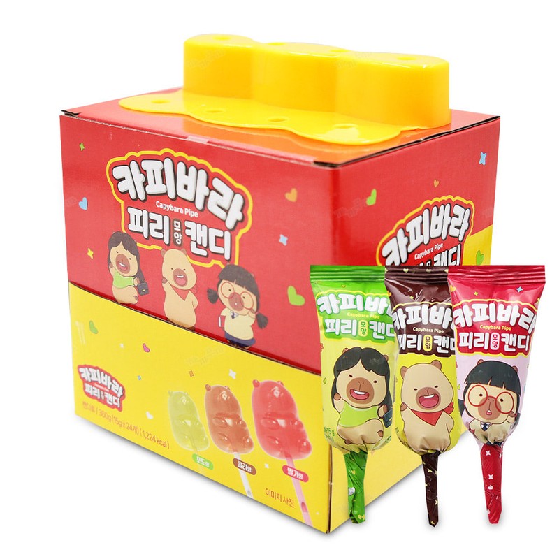카피바라 피리모양 캔디 15gx24개 1통 세가지맛 롤리팝 막대사탕