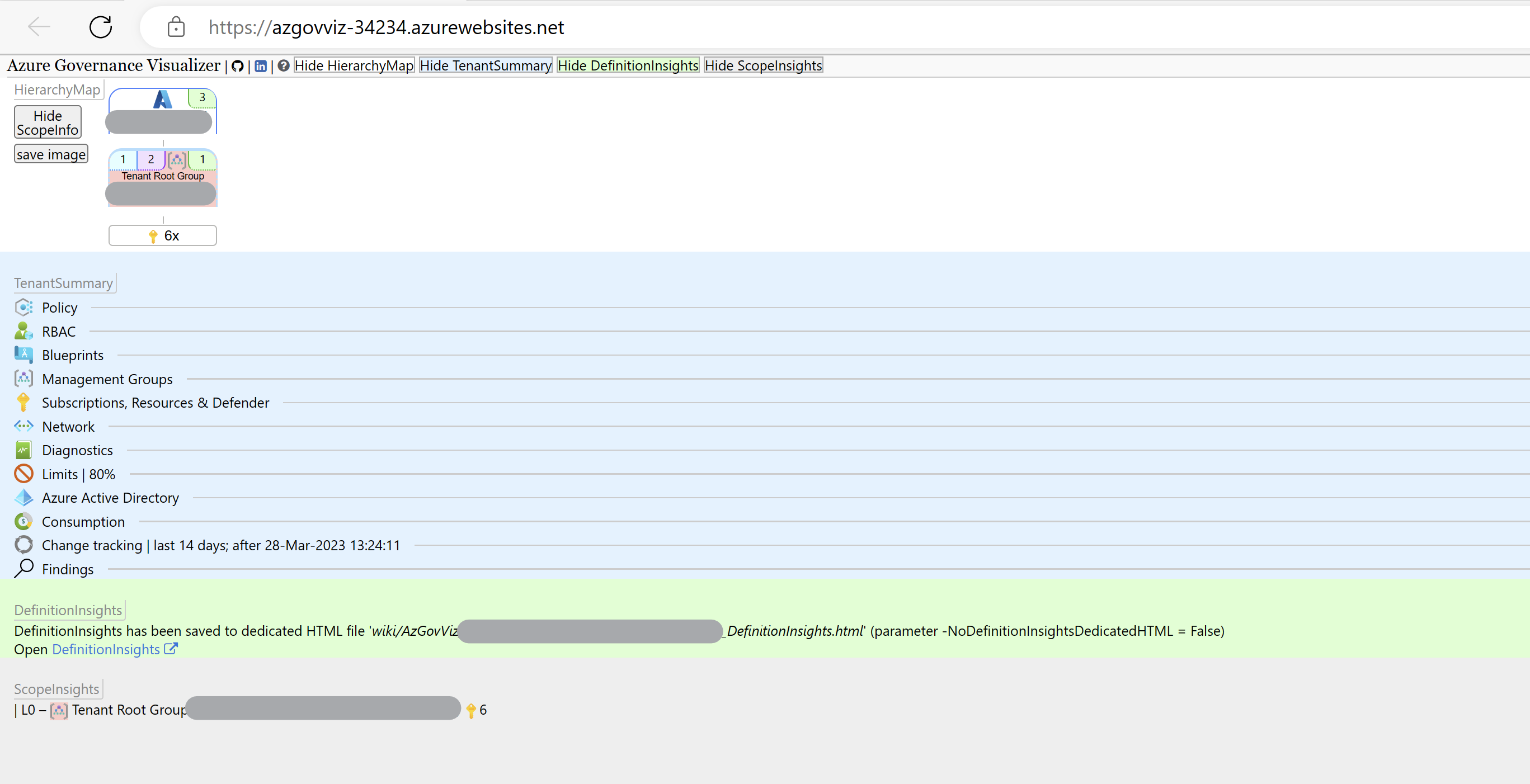 Screenshot showing the AzGovViz web app published