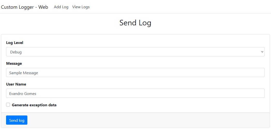 Form to send log messages