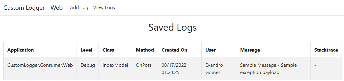 Logs page