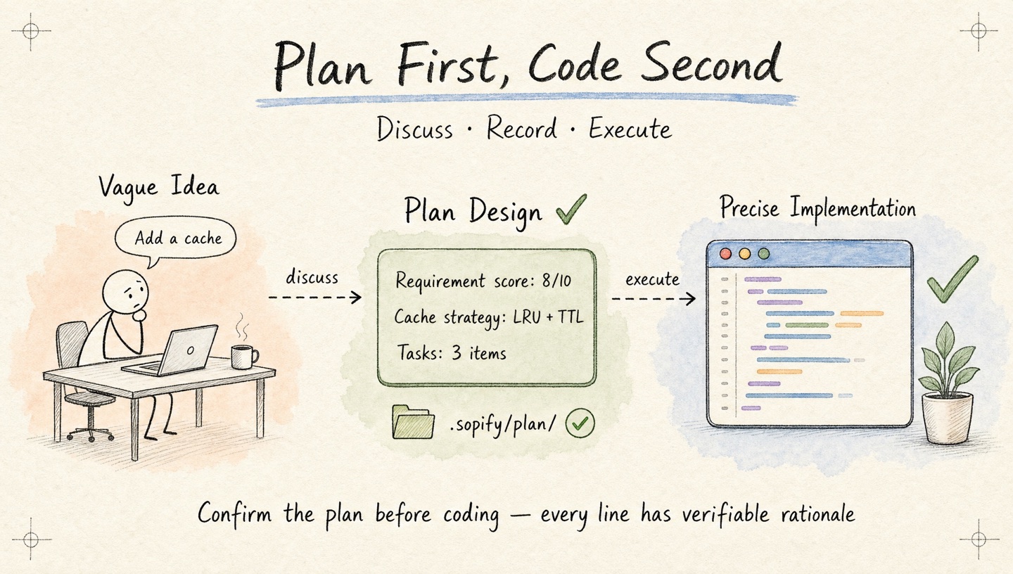 Plan first, code second — discuss, record, execute