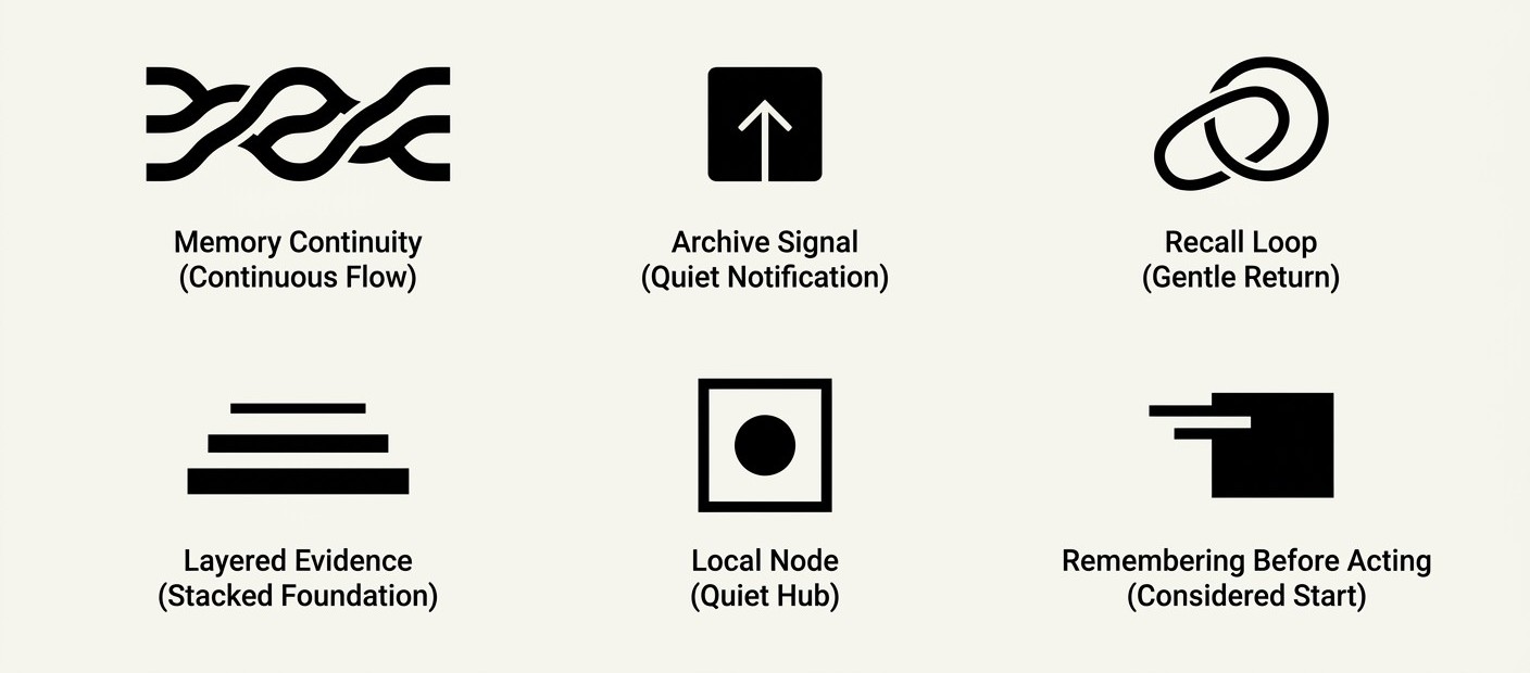 Audrey memory continuity, recall, evidence, local storage, and memory-before-action