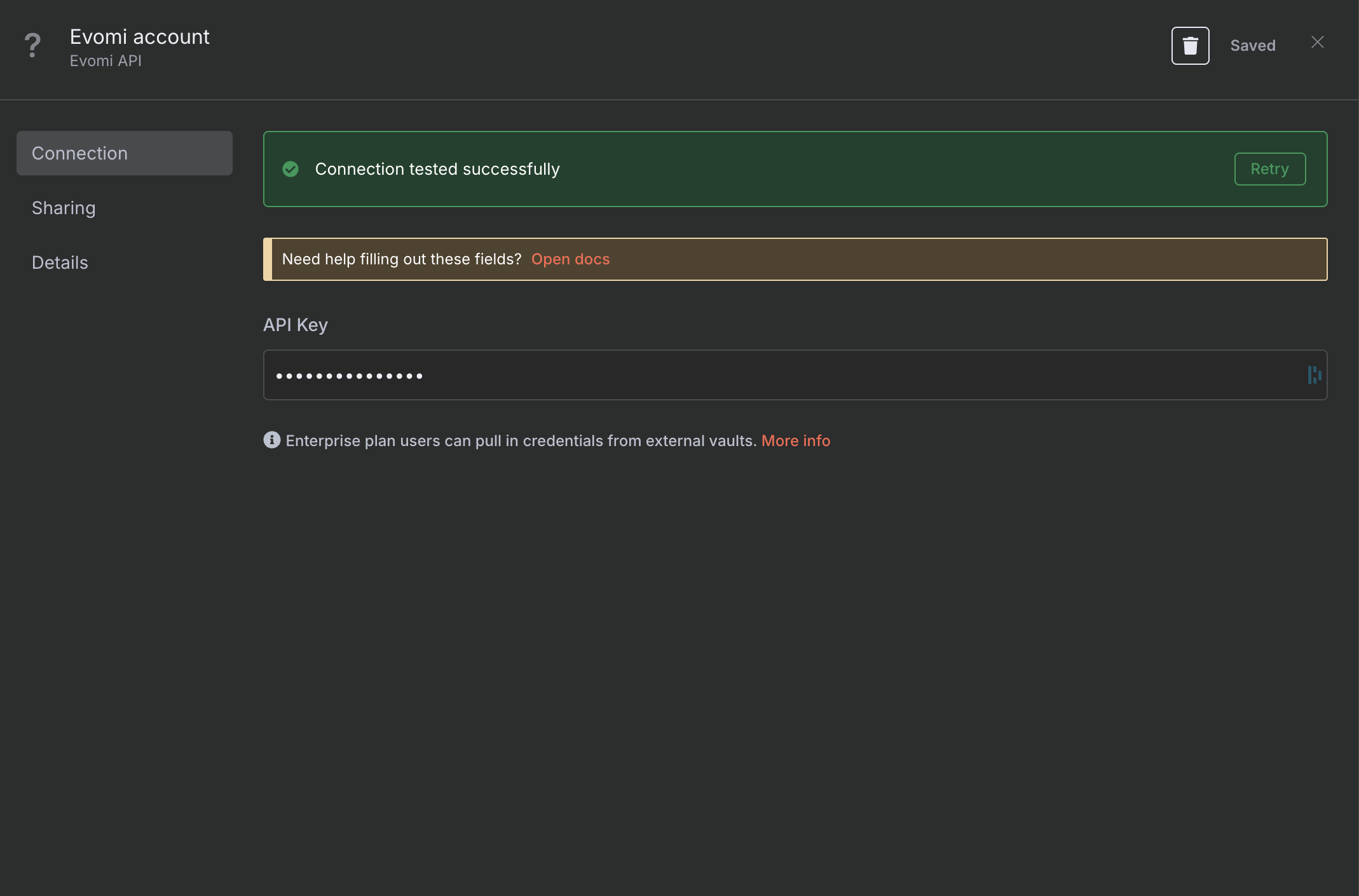 Credential saved successfully