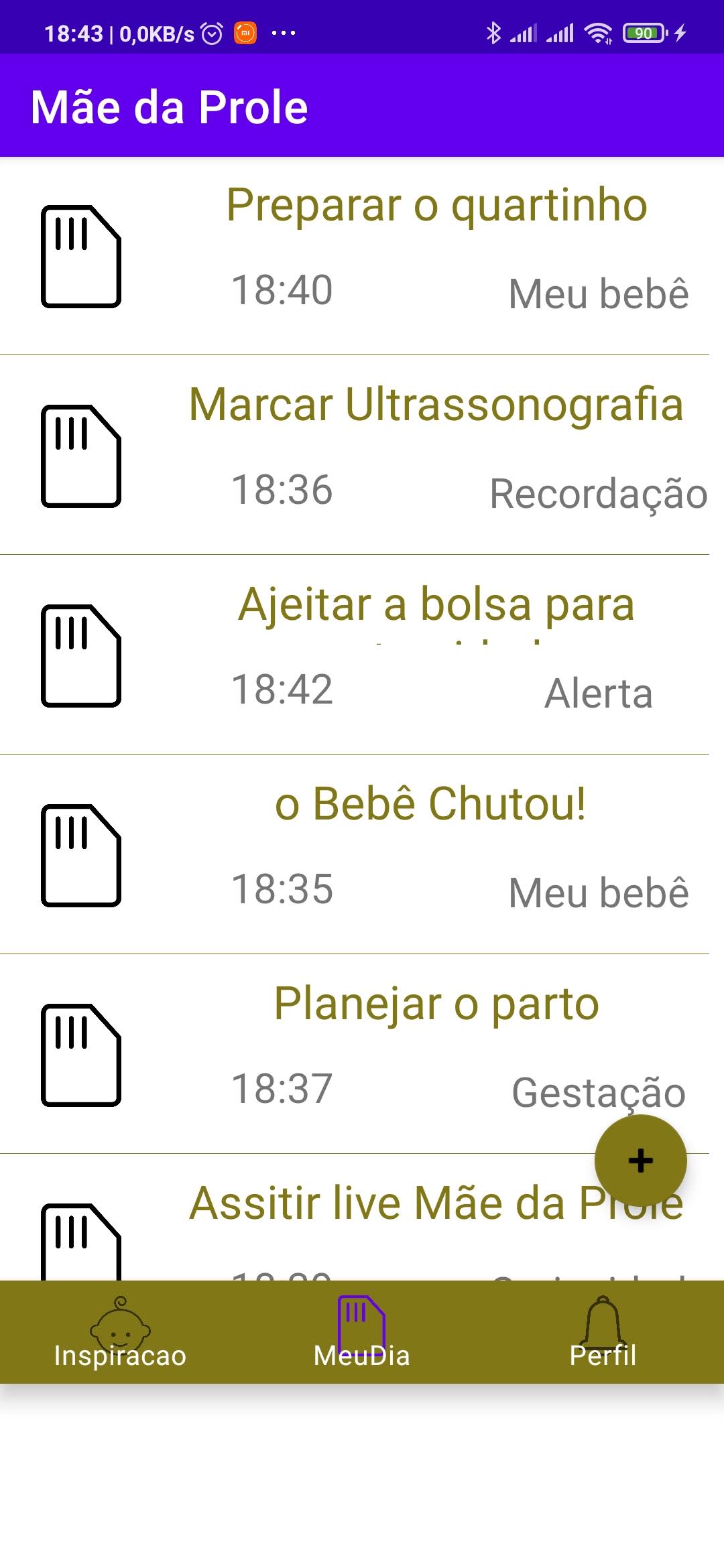 Log diário de fisiologia da grávida
