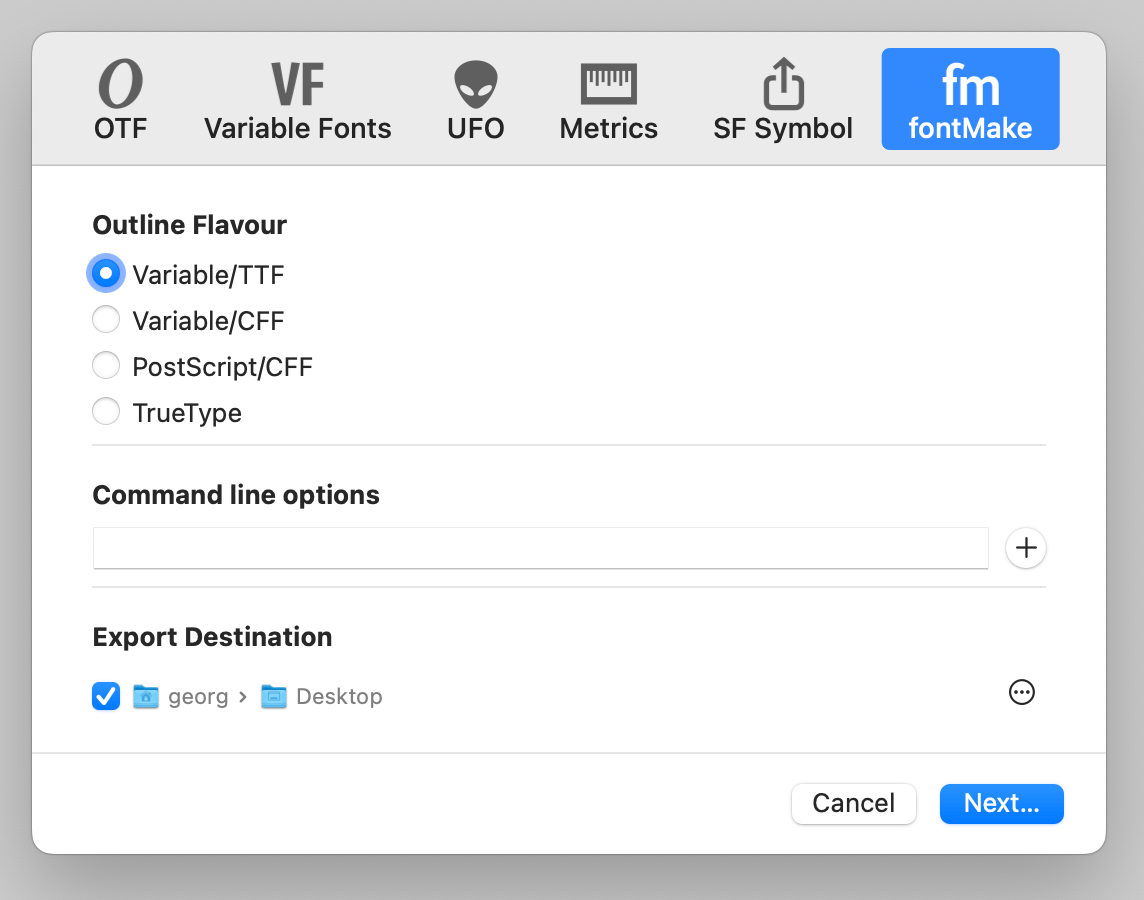 export dialog