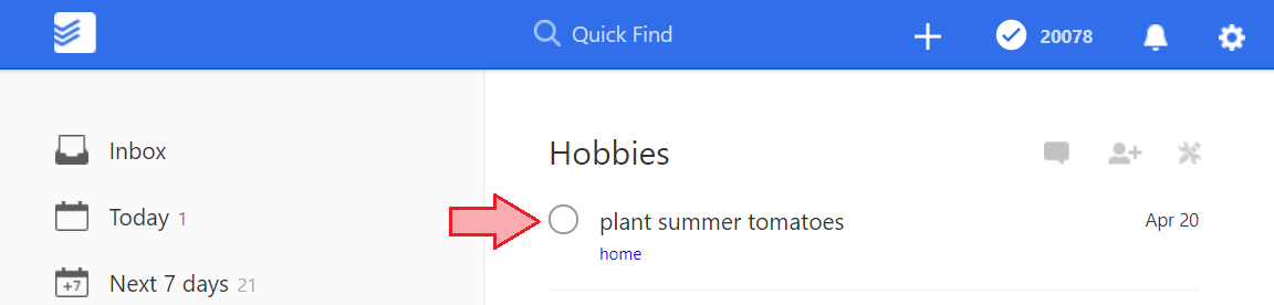 Screenshot of Todoist UI showing the added task