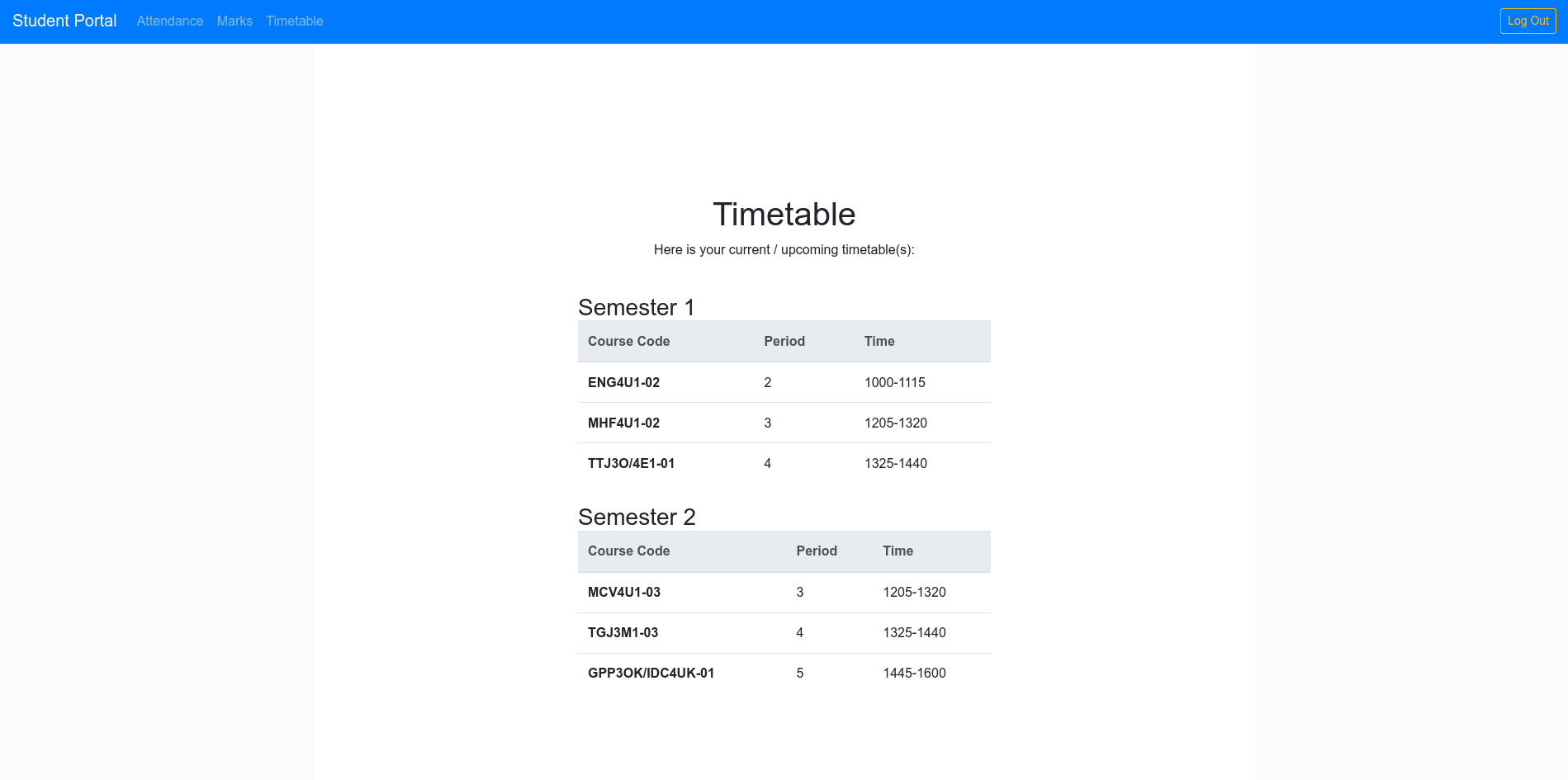 Timetable Screenshot