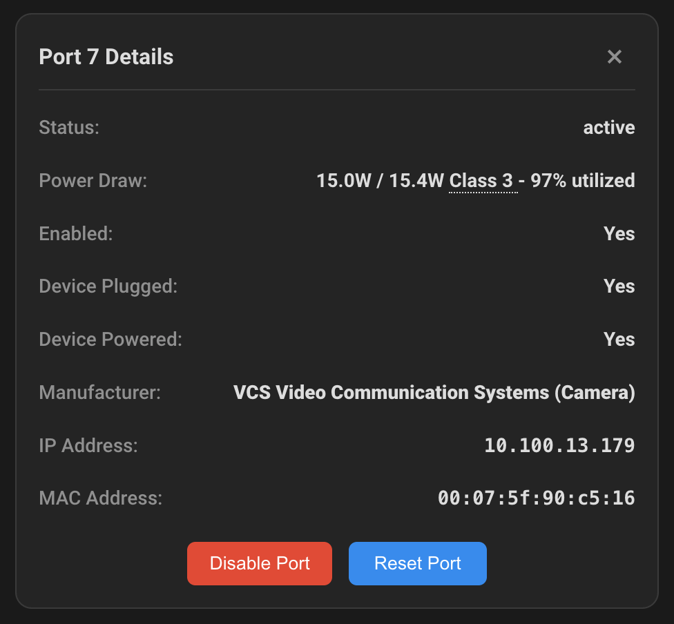PoE Port Details