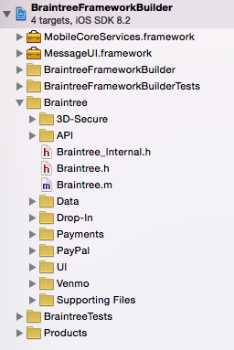 braintree target structure in project navigator