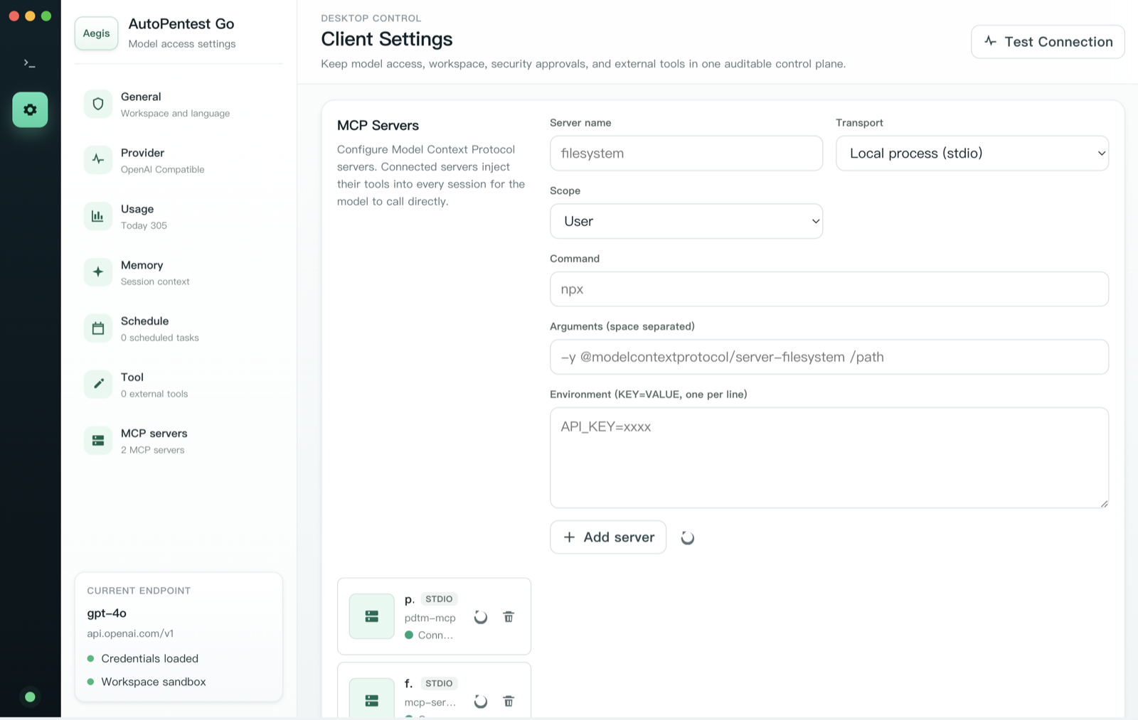 MCP server management