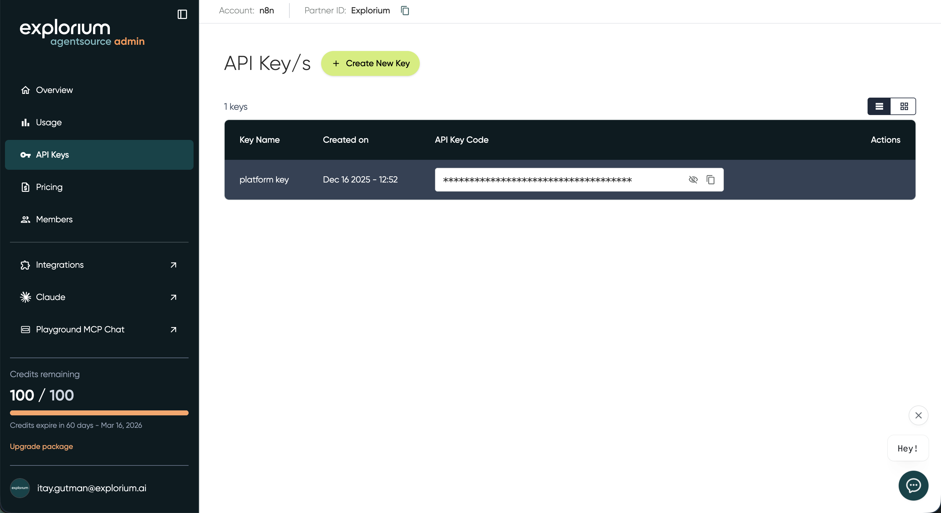 Get the Explorium api key