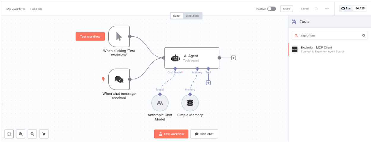 Explorium MCP node in tools list