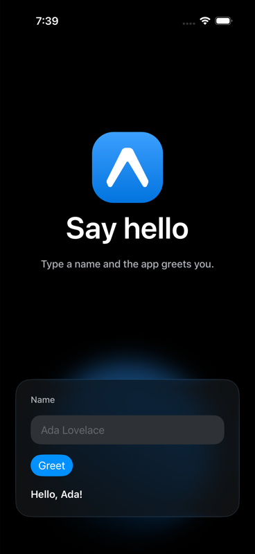 The greeting form on iOS in dark mode