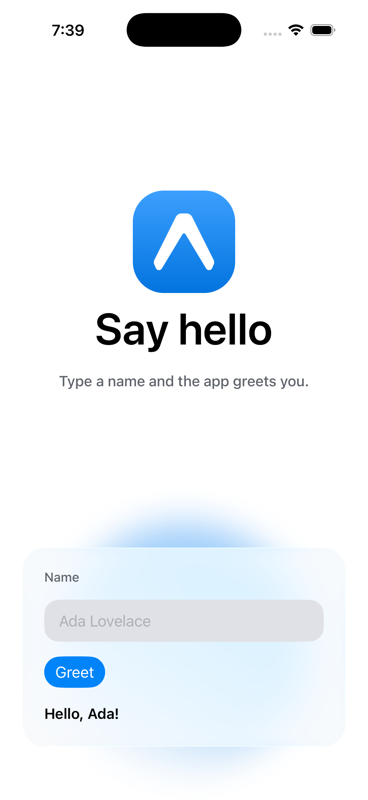The greeting form on iOS in light mode