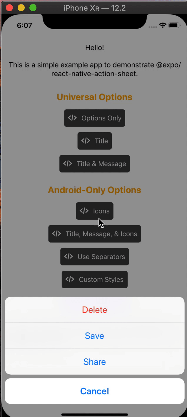 React native примеры. React native Sheet. Expo React native. Action Sheet iphone пример.