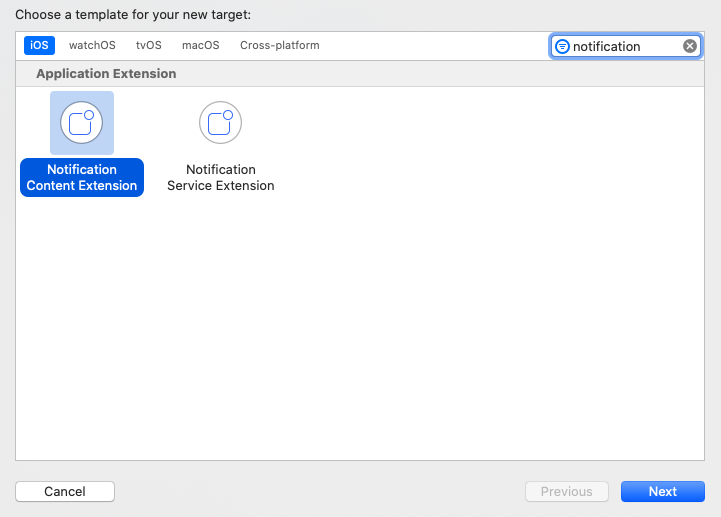 Create new notification extension in Xcode