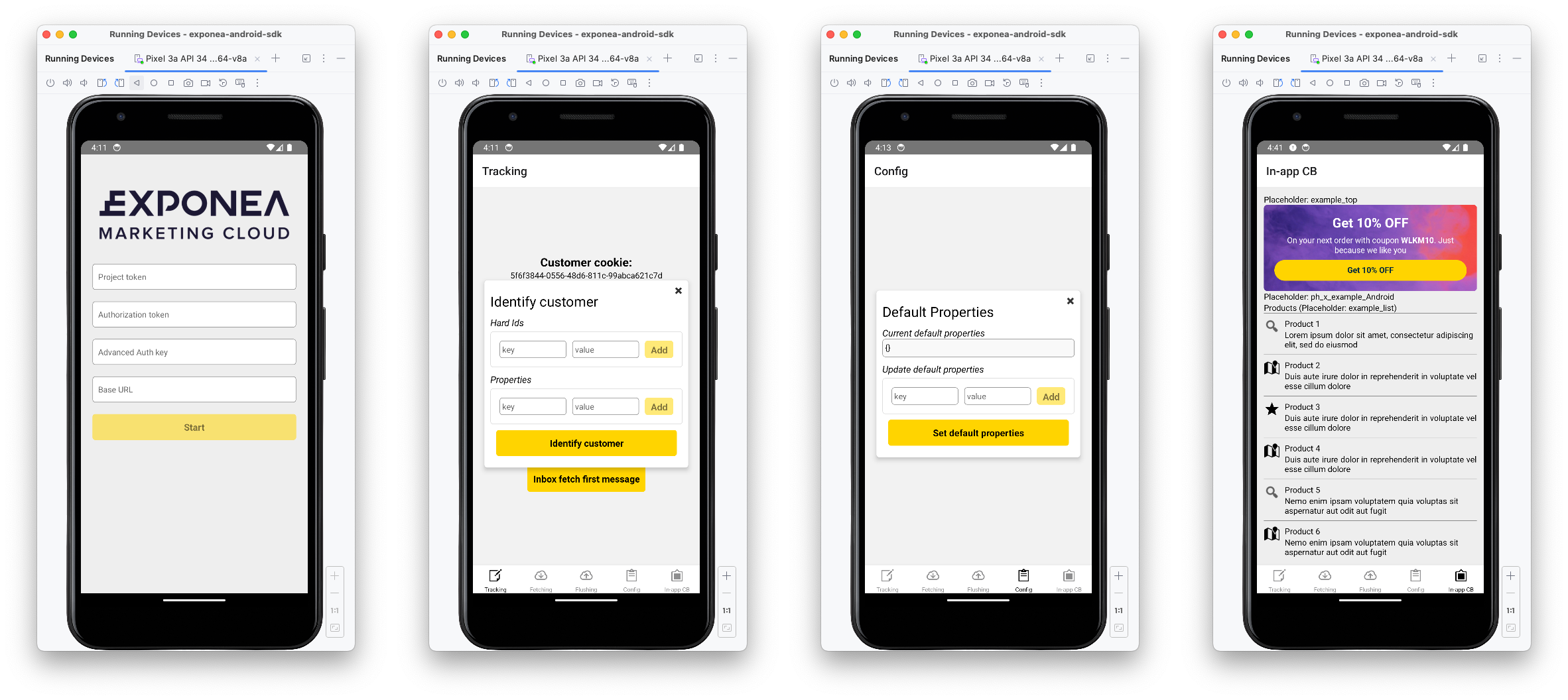 Example app screens (Android)