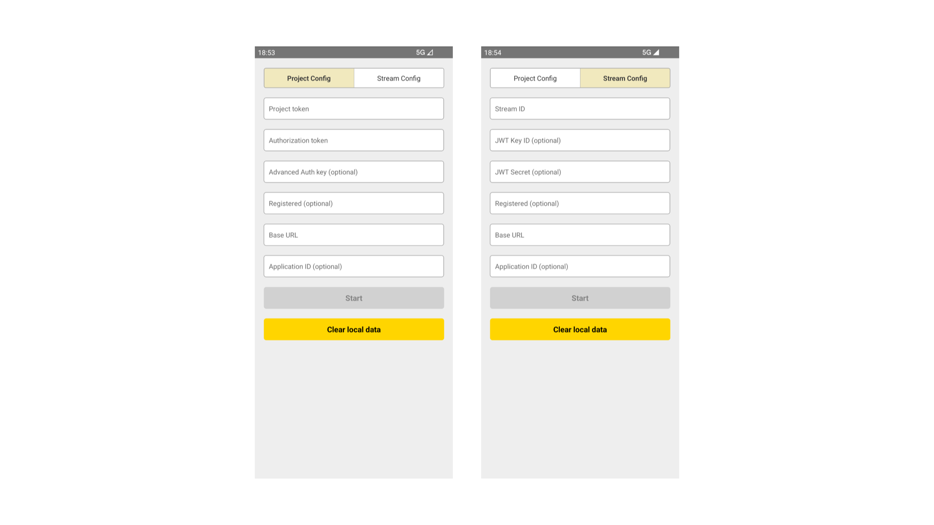 Example app auth screens