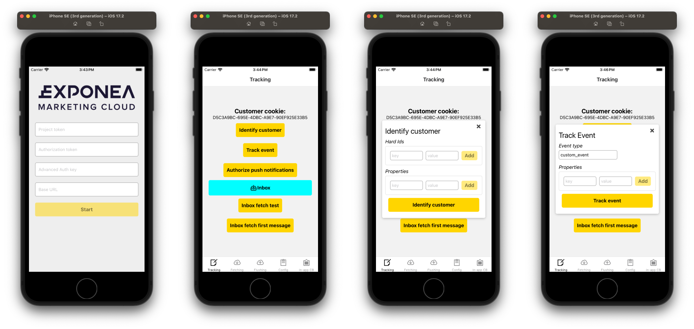 Example app screens (iOS)