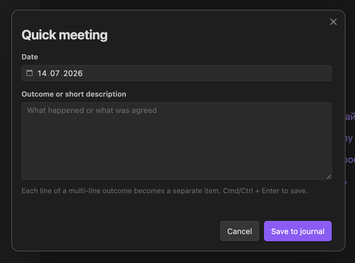 Quick meeting form